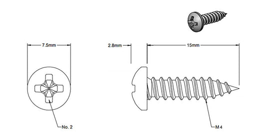 M4x15mm Black Pointed Round Head Screw